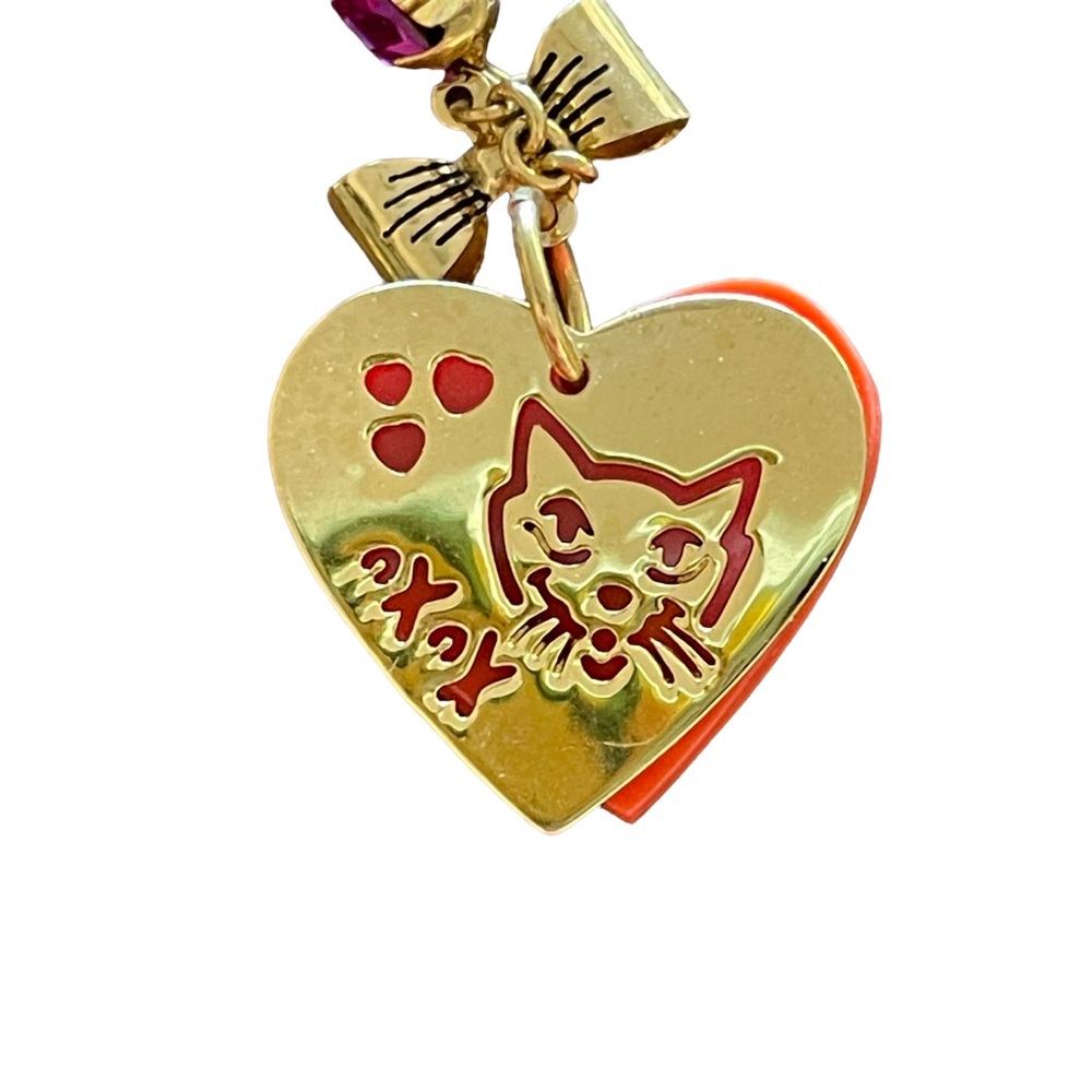 Betsey Johnson Heart Cat Dangle Earrings Gold & Orange Rare XOXO - Picture 5 of 8